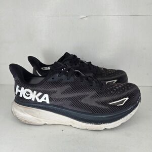 Hoka One One Womens Clifton 9 1127896 BWHT Black Running Shoes Sneakers Sz 10 B